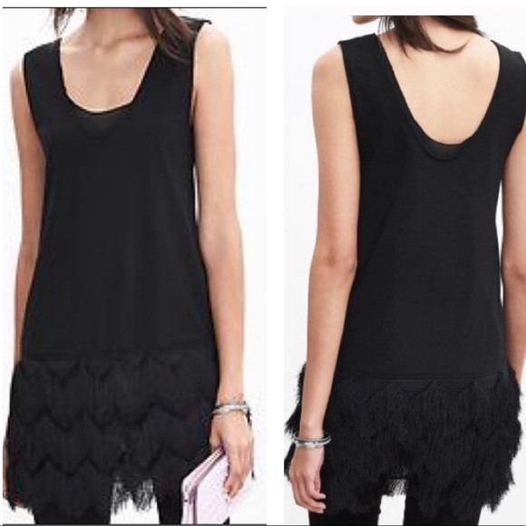 Banana Republic Black Fringe Feather Bottom Tank Blouse Dress Size XS NWT - Picture 12 of 12